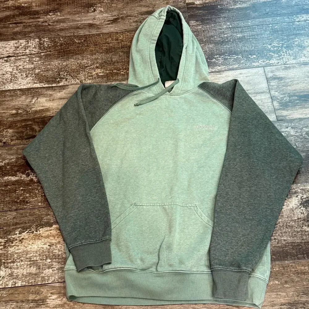 Columbia Hoodie Mens Medium Green Pullover Two Tone Kangaroo‎ Pocket Sweatshirt - Picture 11 of 11